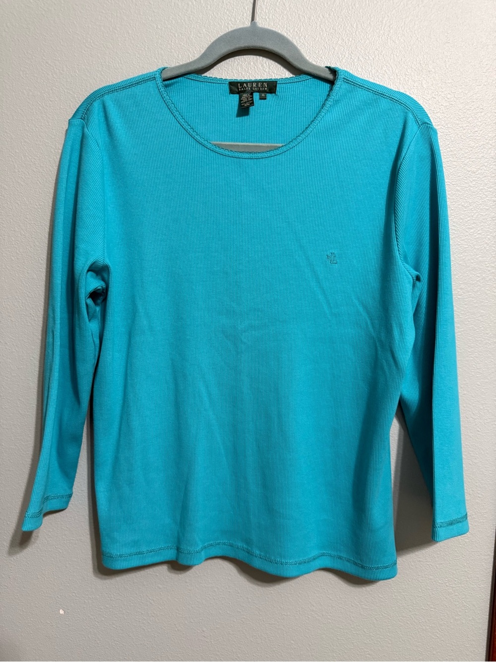 LAUREN Ralph Lauren Turquoise Blue Ribbed Fine Knit Long Sleeve Top - XL NWOT
